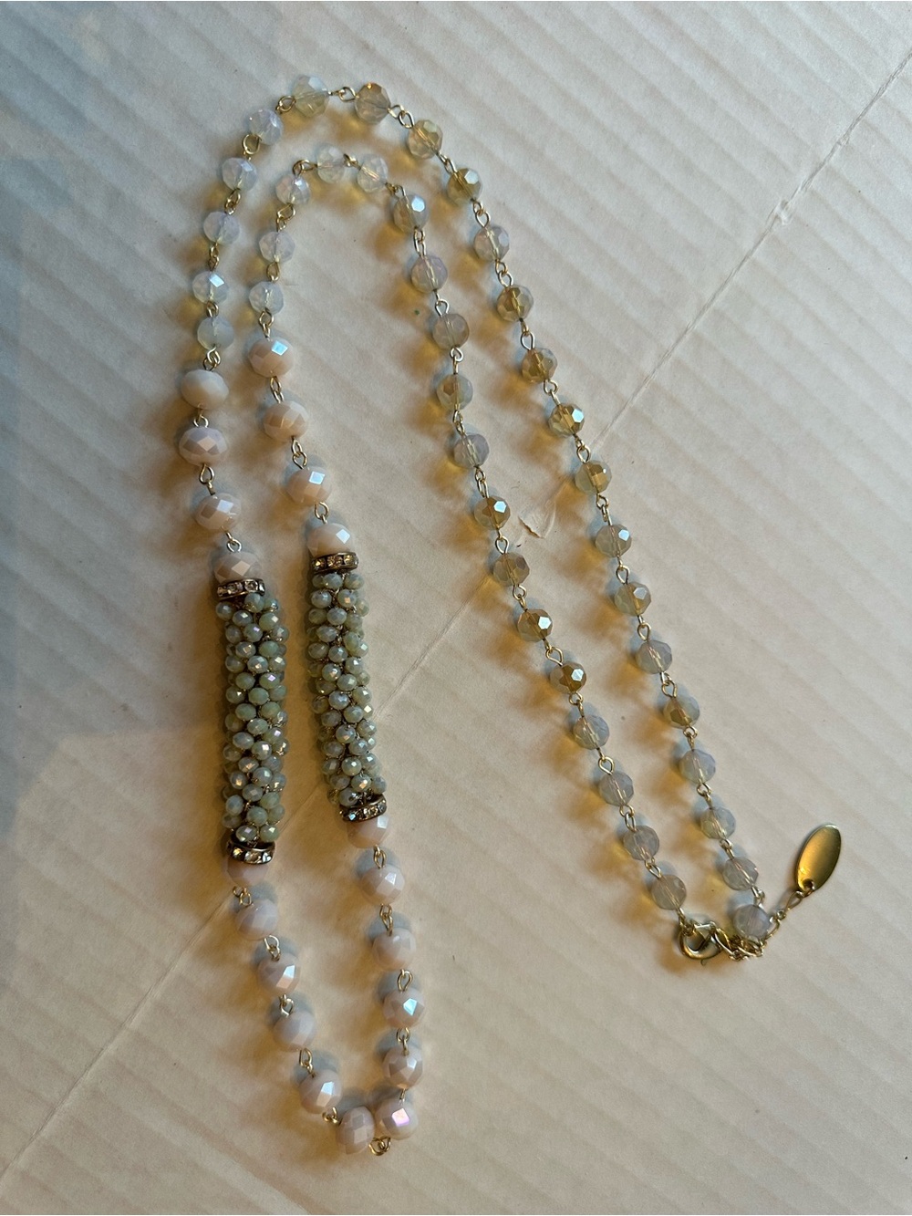 Rush by Denis and Charles necklace, 36” crystal beaded pink and gold tone